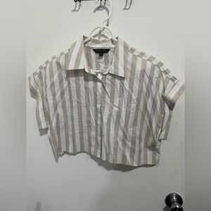 Brooks Brothers Beige & White Striped Short-Sleeve Button-Up